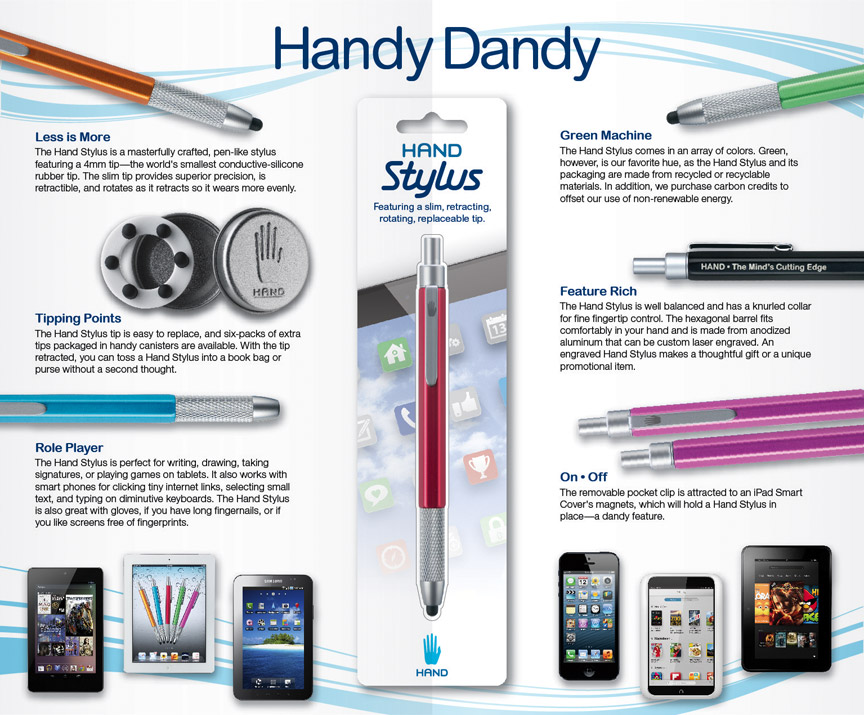Hand Stylus for iPad, iPhone, Android and Kindle tablets